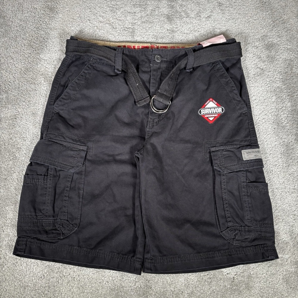 Unionbay Survivor Cargo Shorts Mens 34 Black Cotton Belted Baggy Heavy NWT